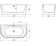 Vonia Mexen Oval, 150x75 cm, Baltas+Chrome