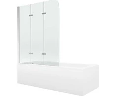 Vonia Mexen Vega su apdaila ir stiklo sienele, 180x80 cm + 120 cm, baltas+III/fold/chrome
