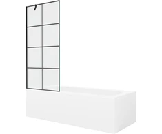 Vonia Mexen Vega su apdaila ir stiklo sienele, 160x70 cm + 80 cm, Baltas+Juodas grid