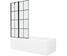 Vonia Mexen Vega su apdaila ir stiklo sienele, 170x70 cm + 100 cm, Baltas+Juodas grid