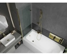 Vonia Mexen Vega su apdaila ir stiklo sienele, 150x70 cm + 120 cm (II), Baltas+Gold/Transparent