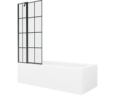 Vonia Mexen Vega su apdaila ir stiklo sienele, 180x80 cm + 80 cm, Baltas+Juodas grid