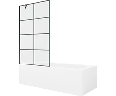 Vonia Mexen Vega su apdaila ir stiklo sienele, 180x80 cm + 100 cm, Baltas+Juodas grid