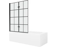 Vonia Mexen Vega su apdaila ir stiklo sienele, 170x70 cm + 120 cm (II), Baltas+Juodas grid