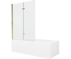 Vonia Mexen Vega su apdaila ir stiklo sienele, 150x70 cm + 120 cm (II), Baltas+Gold/Transparent