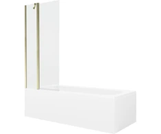Vonia Mexen Vega su apdaila ir stiklo sienele, 150x70 cm + 80 cm, Baltas+Gold/Transparent