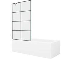 Vonia Mexen Vega su apdaila ir stiklo sienele, 160x70 cm + 100 cm, Baltas+Juodas grid