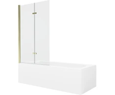 Vonia Mexen Vega su apdaila ir stiklo sienele, 160x70 cm + 100 cm (II), Baltas+Gold/Transparent