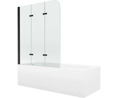 Vonia Mexen Vega su apdaila ir stiklo sienele, 150x70 cm + 120 cm, baltas+III/fold/juodas
