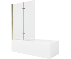 Vonia Mexen Vega su apdaila ir stiklo sienele, 170x70 cm + 120 cm (II), Baltas+Gold/Transparent