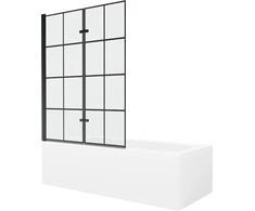 Vonia Mexen Vega su apdaila ir stiklo sienele, 150x70 cm + 120 cm (II), Baltas+Juodas grid