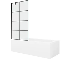 Vonia Mexen Vega su apdaila ir stiklo sienele, 160x70 cm + 90 cm, Baltas+Juodas grid
