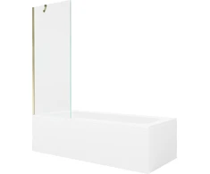 Vonia Mexen Vega su apdaila ir stiklo sienele, 180x80 cm + 70 cm, Baltas+Gold/Transparent