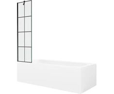 Vonia Mexen Vega su apdaila ir stiklo sienele, 150x70 cm + 50 cm, Baltas+Juodas grid