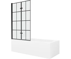 Vonia Mexen Vega su apdaila ir stiklo sienele, 180x80 cm + 100 cm (II), Baltas+Juodas grid
