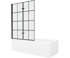 Vonia Mexen Vega su apdaila ir stiklo sienele, 160x70 cm + 120 cm (II), Baltas+Juodas grid