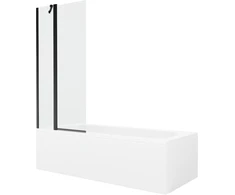 Vonia Mexen Vega su apdaila ir stiklo sienele, 150x70 cm + 80 cm, Baltas+Juodas/Transparent