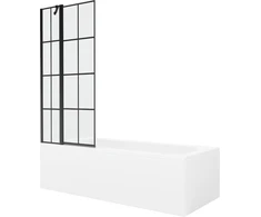 Vonia Mexen Vega su apdaila ir stiklo sienele, 160x70 cm + 80 cm, Baltas+Juodas grid