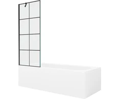 Vonia Mexen Vega su apdaila ir stiklo sienele, 170x70 cm + 70 cm, Baltas+Juodas grid