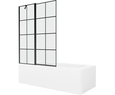Vonia Mexen Vega su apdaila ir stiklo sienele, 170x70 cm + 120 cm, Baltas+Juodas grid