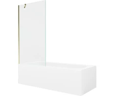 Vonia Mexen Vega su apdaila ir stiklo sienele, 150x70 cm + 90 cm, Baltas+Gold/Transparent
