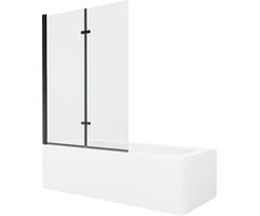 Vonia Mexen Vega su apdaila ir stiklo sienele, 150x70 cm + 120 cm (II), Baltas+Juodas/Transparent