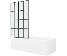 Vonia Mexen Vega su apdaila ir stiklo sienele, 150x70 cm + 100 cm, Baltas+Juodas grid