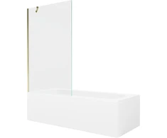 Vonia Mexen Vega su apdaila ir stiklo sienele, 180x80 cm + 100 cm, Baltas+Gold/Transparent