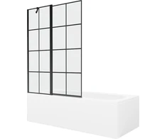 Vonia Mexen Vega su apdaila ir stiklo sienele, 160x70 cm + 120 cm, Baltas+Juodas grid