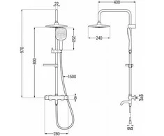 Vonios-dušo sistema su termostatu Mexen KX17, Chrome/Baltas