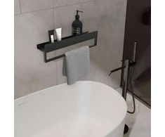 Vonios kambario lentynėlė su rankšluosčių kabykla Rea SF01, 60 cm, Juodas matt