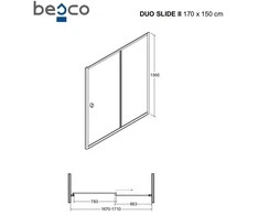 Vonios sienelė (durys) Besco Duo Slide Chrome II, 170 x 150 cm