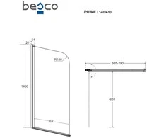 Vonios stiklo sienelė Besco Prime 1, 70x140 cm