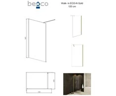 Walk-In dušo sienelė Besco Eco-N Gold, 120 x 195 cm
