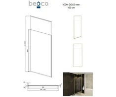 Walk-In dušo sienelė Besco Icon Gold, 100 x 200 cm