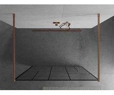 Walk-in dušo sienelė Mexen Kioto, Brushed copper, juodas raštas, 130 x 200 cm