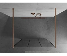 Walk-in dušo sienelė Mexen Kioto, Brushed copper, juodas raštas, 120 x 200 cm