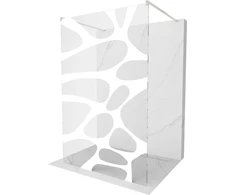 Walk-in dušo sienelė Mexen Kioto, Brushed nickel, baltas raštas, 130 x 200 cm