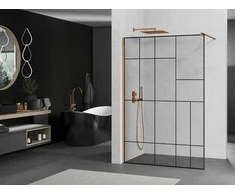 Walk-in dušo sienelė Mexen Kioto, Juodas pattern/Rose Gold, 130 x 200 cm