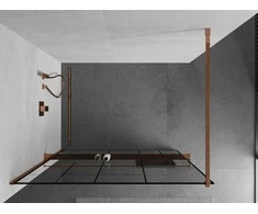 Walk-in dušo sienelė Mexen Kioto+ su lentynėle, Rose Gold/Juodas raštas, 110 x 200 cm