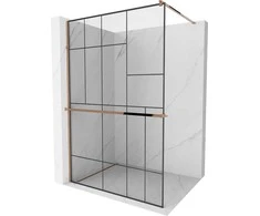 Walk-in dušo sienelė Mexen Kioto+ su lentynėle, Rose Gold/Juodas raštas, 100 x 200 cm