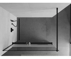 Walk-in dušo sienelė Mexen Kioto+ su lentynėle, Juodas/pusiau matinis stiklas, 80 x 200 cm