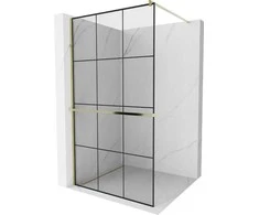 Walk-in dušo sienelė Mexen Kioto+ su lentynėle, Gold/Juodas raštas, 120 x 200 cm