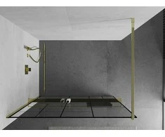 Walk-in dušo sienelė Mexen Kioto+ su lentynėle, Gold/Juodas raštas, 70 x 200 cm