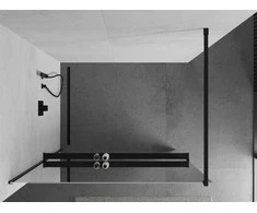 Walk-in dušo sienelė Mexen Kioto+ su lentynėle, Juodas/veidrodinis stiklas, 80 x 200 cm