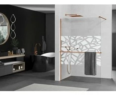 Walk-in dušo sienelė Mexen Kioto+ su lentynėle, Rose Gold/Baltas raštas, 70 x 200 cm