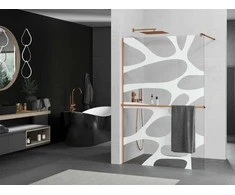 Walk-in dušo sienelė Mexen Kioto+ su lentynėle, Rose Gold/Baltas raštas, 110 x 200 cm