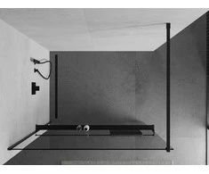 Walk-in dušo sienelė Mexen Kioto+ su lentynėle, Juodas/Skraidus stiklas, 140 x 200 cm