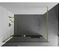 Walk-in dušo sienelė Mexen Kioto+ su lentynėle, Gold/Skraidus stiklas, 130 x 200 cm