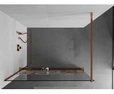Walk-in dušo sienelė Mexen Kioto+ su lentynėle, Rose Gold/Baltas raštas, 130 x 200 cm